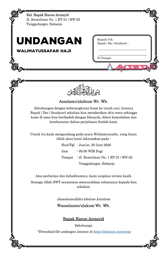 Download Contoh Undangan Walimatussafar Haji Word Docx