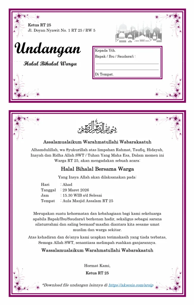Contoh Undangan Halal Bihalal RT