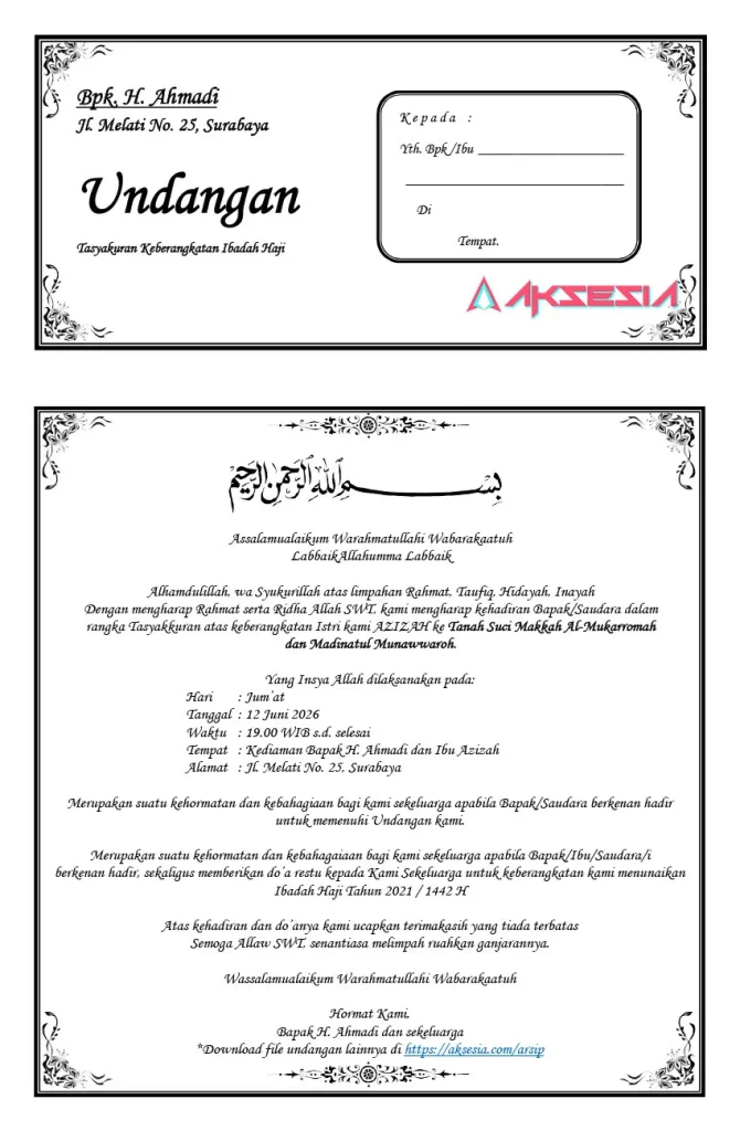 Contoh Undangan Tasyakuran Keberangkatan Haji F4